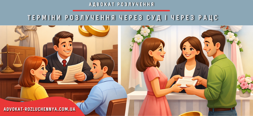 Терміни розлучення через суд і через РАЦС у світлому інтер’єрі з позитивною парою та судовою залою